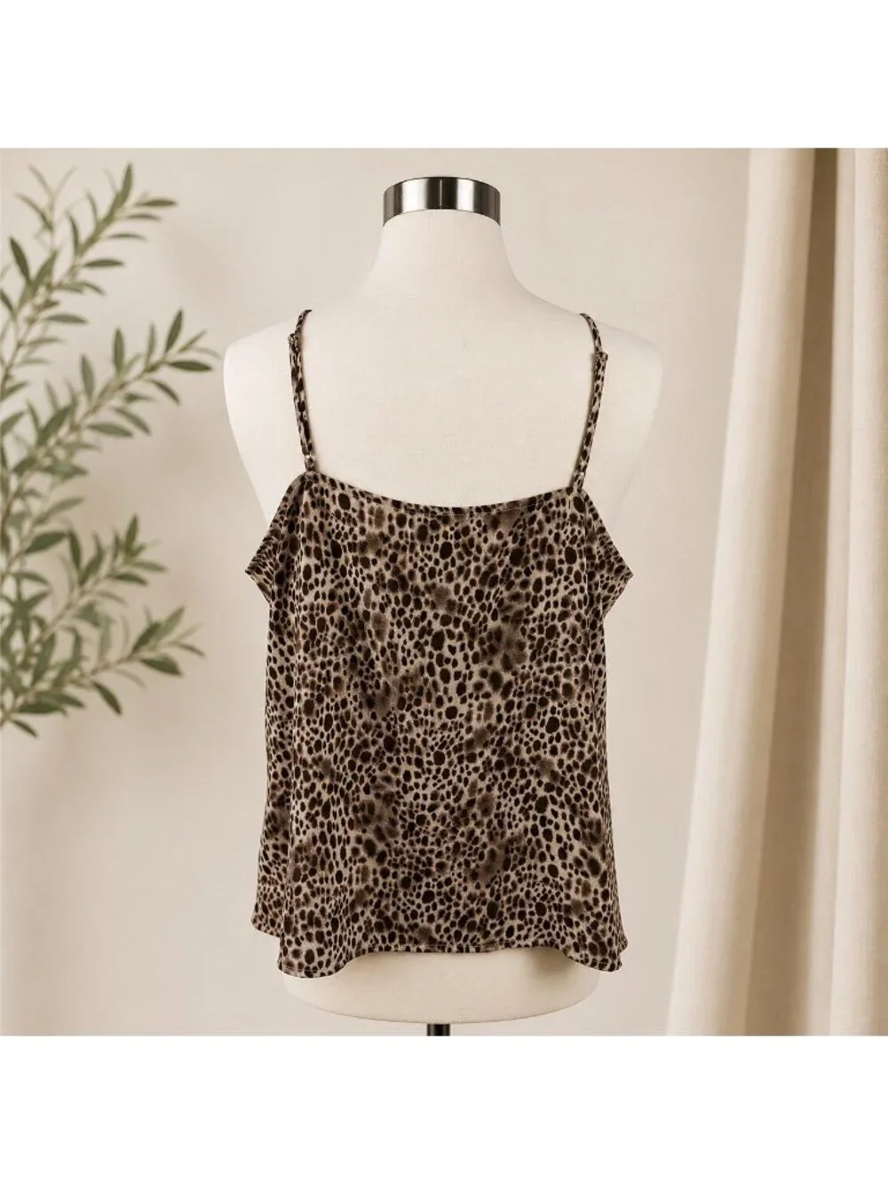 A New Day Leopard Print Satin Cami Tank Top Adjustable Straps Animal XL